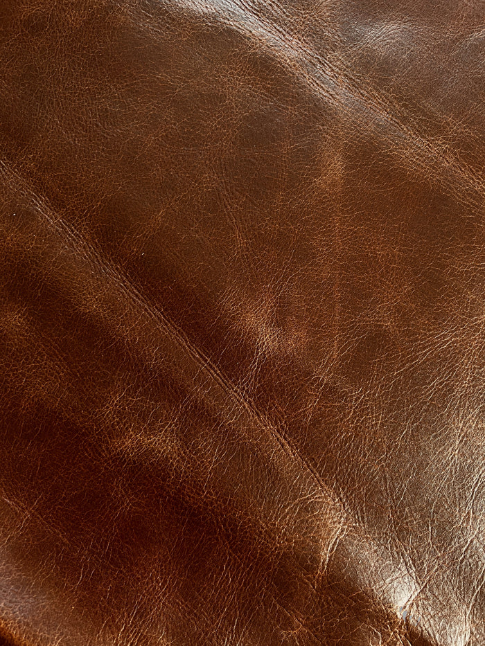 Terracotta Pull-Up Cowhide shown to display leather shape and cutting area