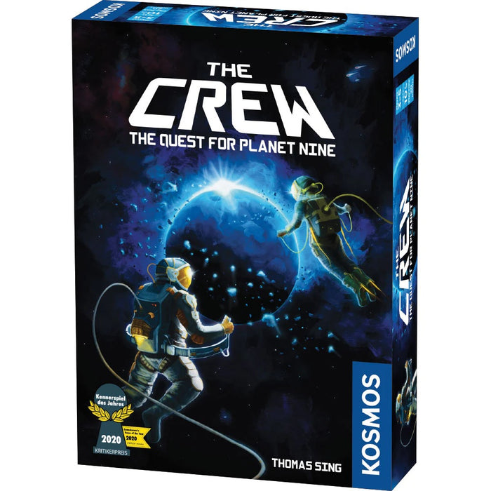 Board game box titled 'The Crew: The Quest for Planet Nine' by Kosmos with space-themed artwork and astronaut figures.