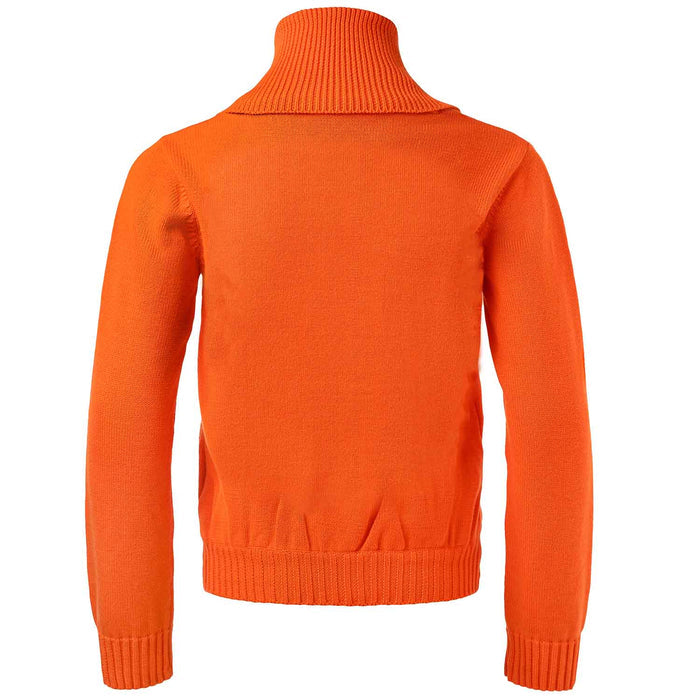Back view of Bright orange everyday knitted cotton cardigan for kids