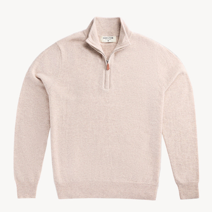 The Hudson 1/4 Zip in 100% Cashmere - Oatmeal