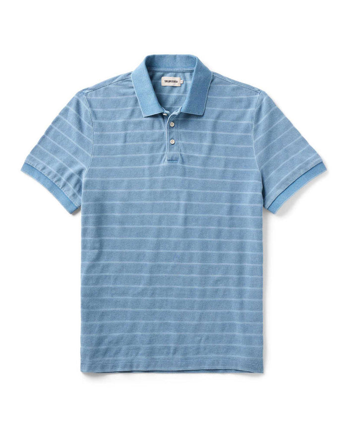 The Pacific Polo in Washed Indigo Pique Stripe