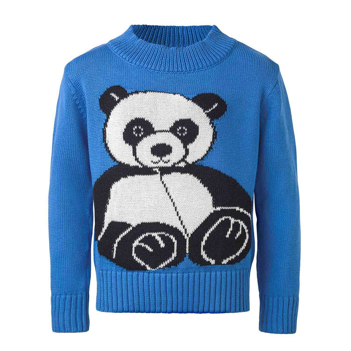 Cute kids black and white panda motif knitted sweater