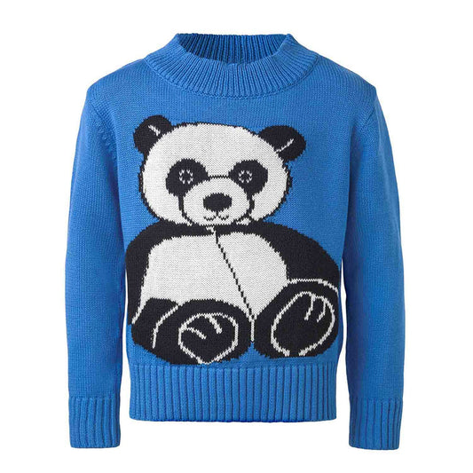 Cute kids black and white panda motif knitted sweater