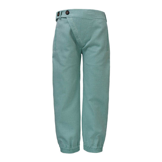 Kids green tapered organic cotton trousers with elastic waist