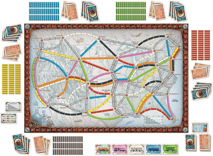 Ticket To Ride Board Game featuring all included contents