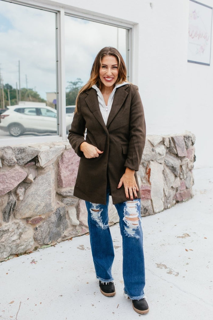 Timeless Tailored Coat In Espresso - Macoma Boutique240 Jackets/Blazers