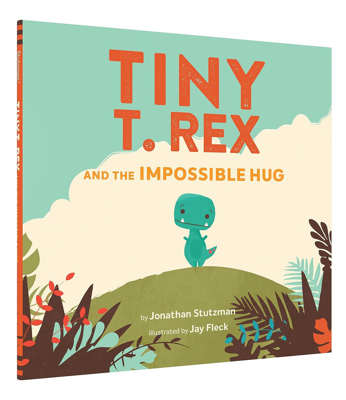 Book cover of 'Tiny T. Rex and the Impossible Hug' with a dinosaur illustration.