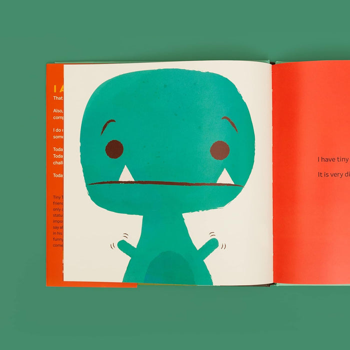'Tiny T. Rex and the Impossible Hug' with a dinosaur illustration.