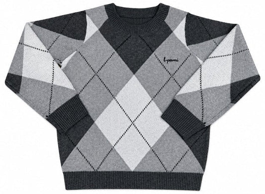 top l/s argyle knit sweater - grey