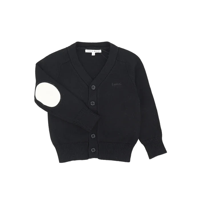 top l/s elbow patch knit v cardigan - black