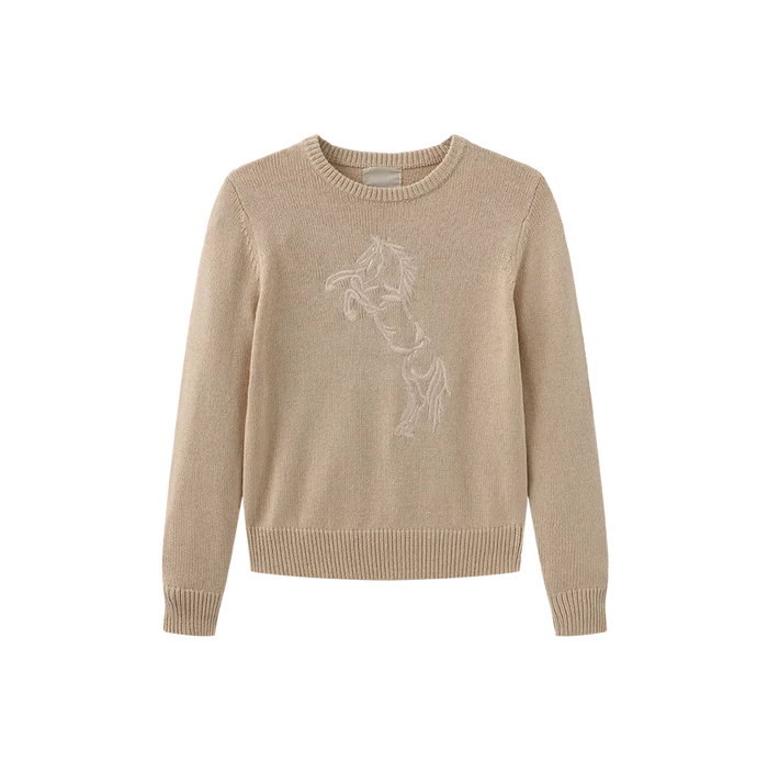 top l/s embroidered horse sweater - natural