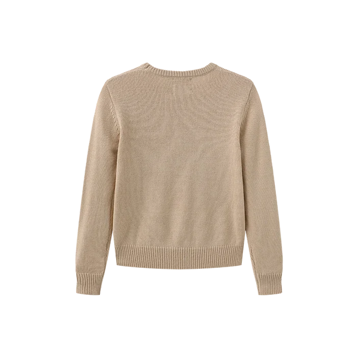 top l/s embroidered horse sweater - natural