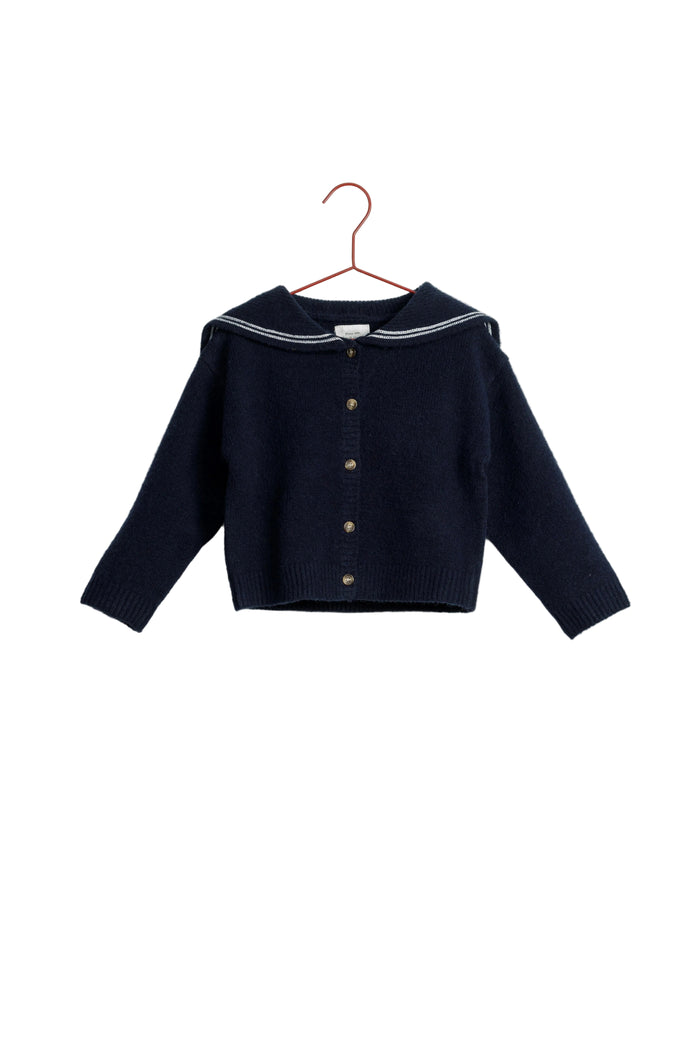 top l/s knit sailor collar button sweater - navy