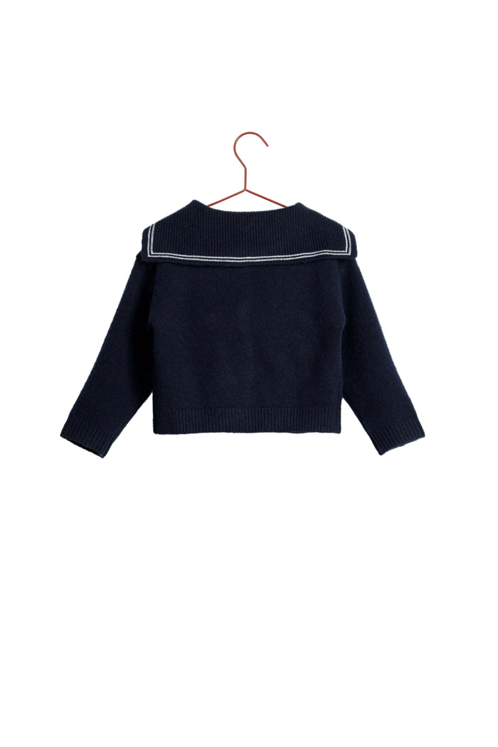 top l/s knit sailor collar button sweater - navy