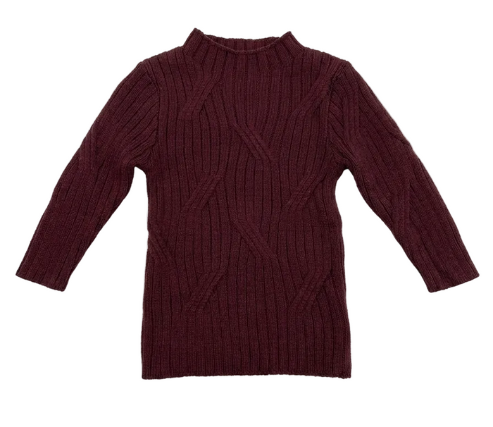 top l/s wave knit mockneck sweater - dark burgundy