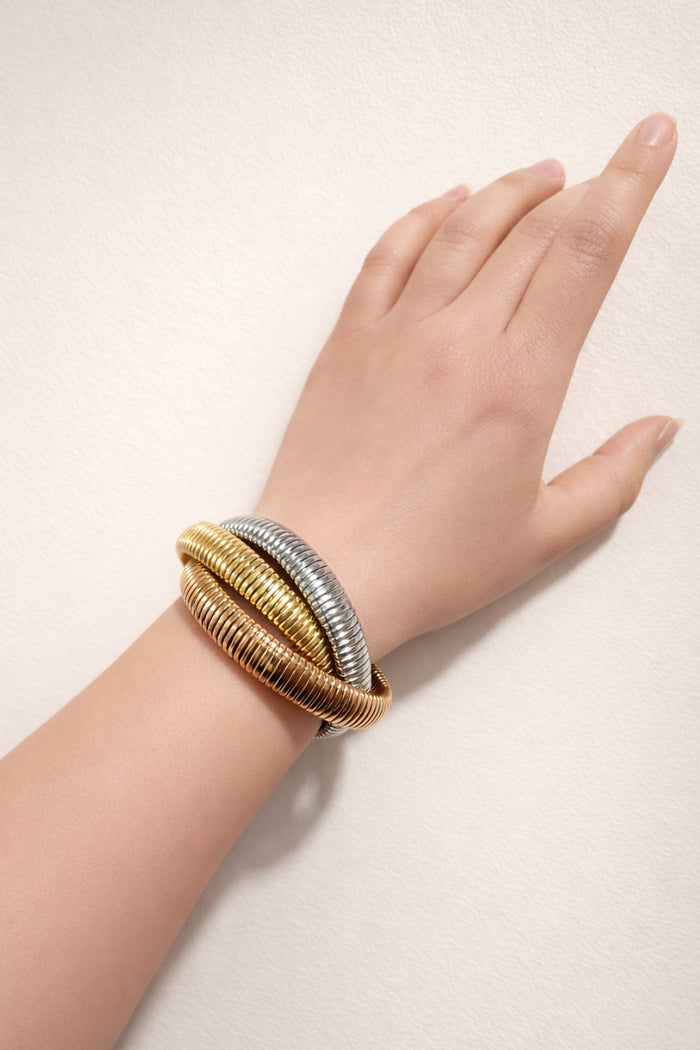 Triple Snake Chain Bangle Bracelet (Gold, Silver & Bronze)