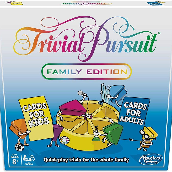 Trivial Pursuit Family Edition board game box with colorful design and text.