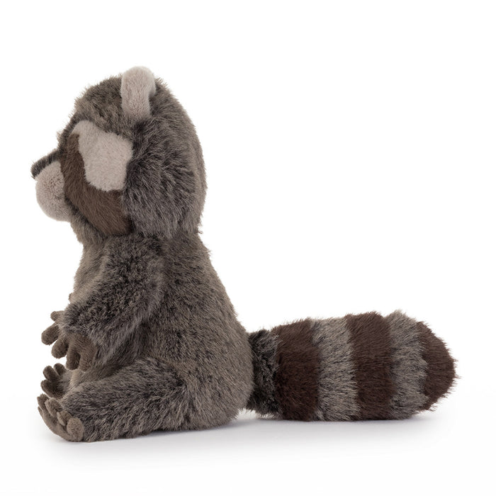 Side view Jellycat Trixiwoo Raccoon on a white background