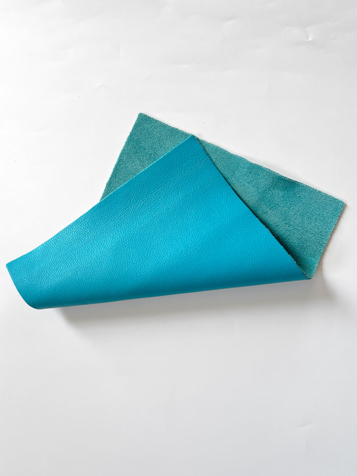 Turquoise Cowhide Leather Sheets, 8.5 × 11 in close view showing grain and texture