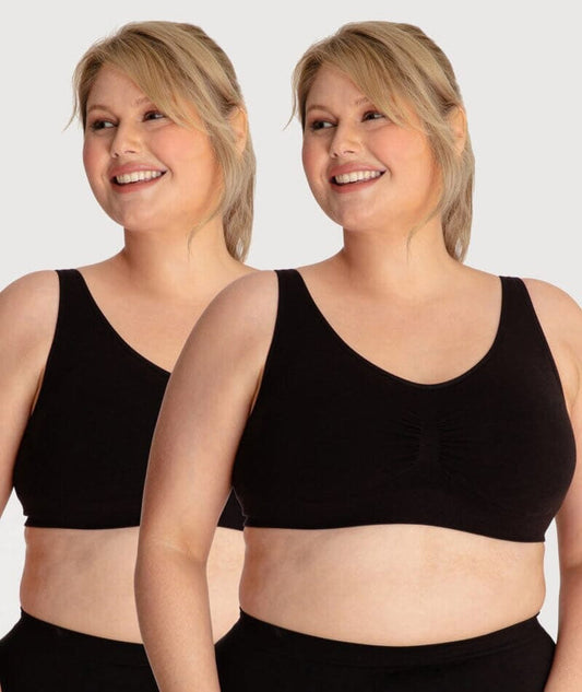 Underbliss Seamless Bamboo Blend Comfort Wire-free Bra 2 Pack - Black Bras