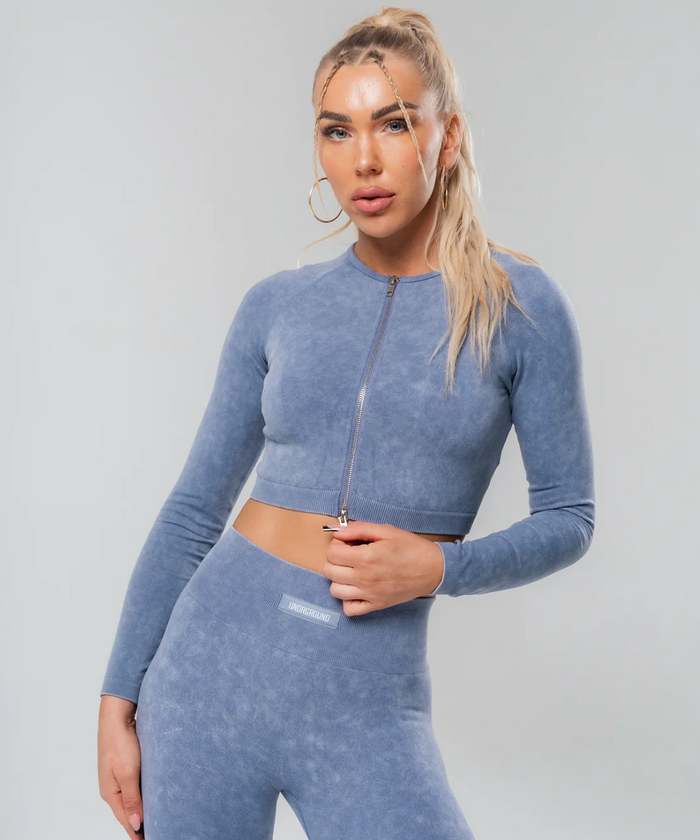 UNDRGROUND Long Sleeve Zip Crop (Marble Grey)