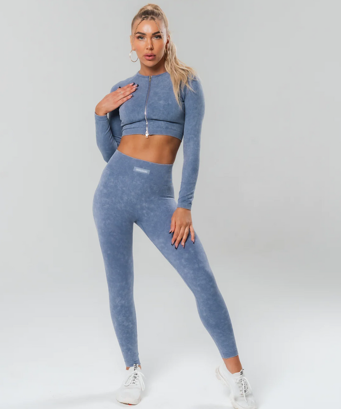 UNDRGROUND Long Sleeve Zip Crop (Marble Grey)