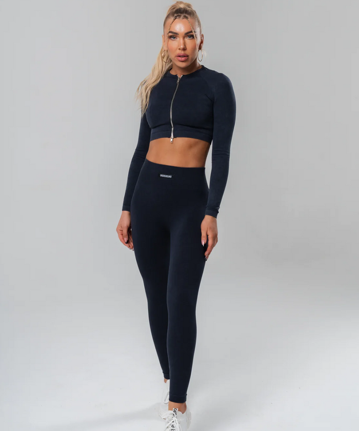 UNDRGROUND Long Sleeve Zip Crop (Washed Out Black)