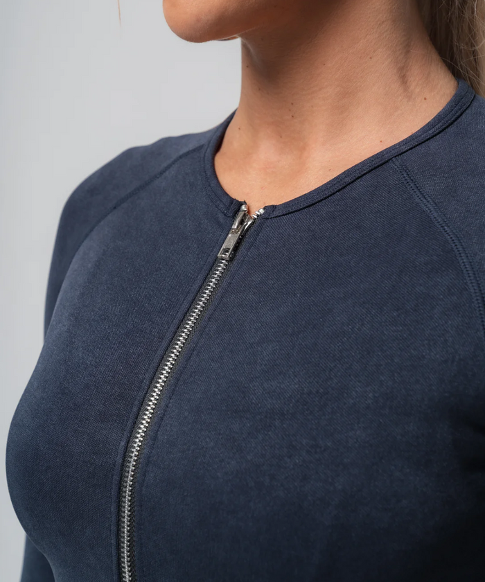 UNDRGROUND Long Sleeve Zip Crop (Washed Out Black)