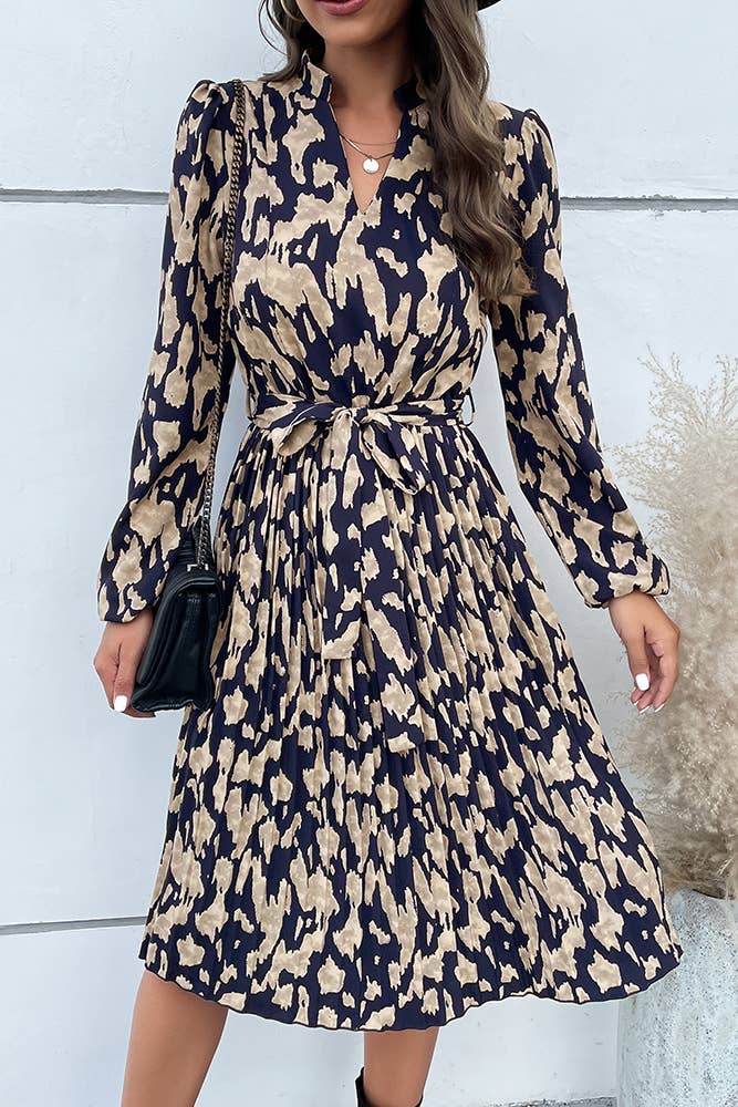 UNISHE - V Neck Smocked Printing Dress BFZY327