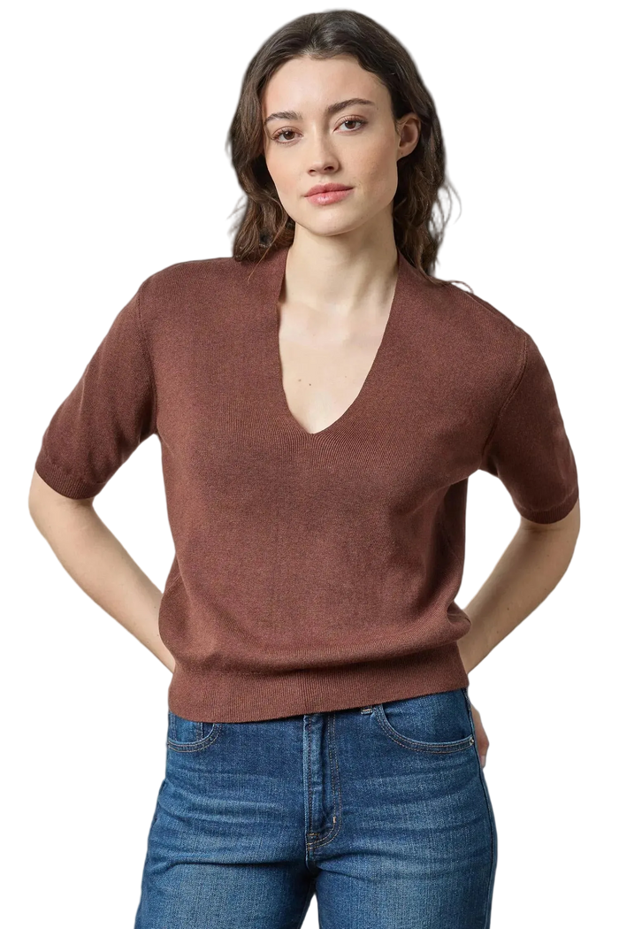 V-Neck Elbow Sleeve Sweater