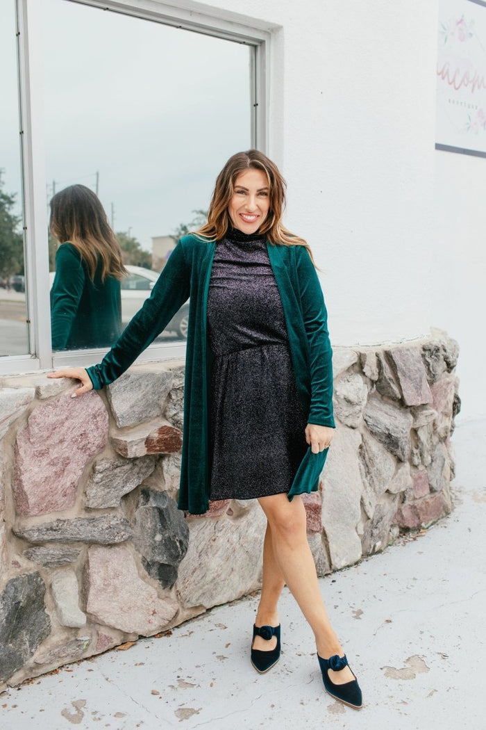 Velvet Crush Duster In Emerald - Reg & Curvy - Macoma Boutique220 Cardigans/Kimonos