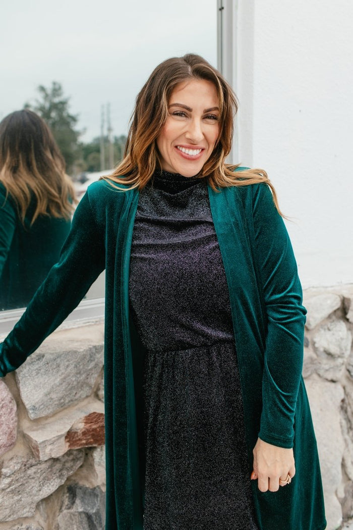 Velvet Crush Duster In Emerald - Reg & Curvy - Macoma Boutique220 Cardigans/Kimonos