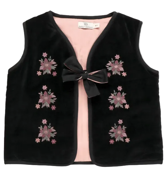 vest velour embroidered tie - black