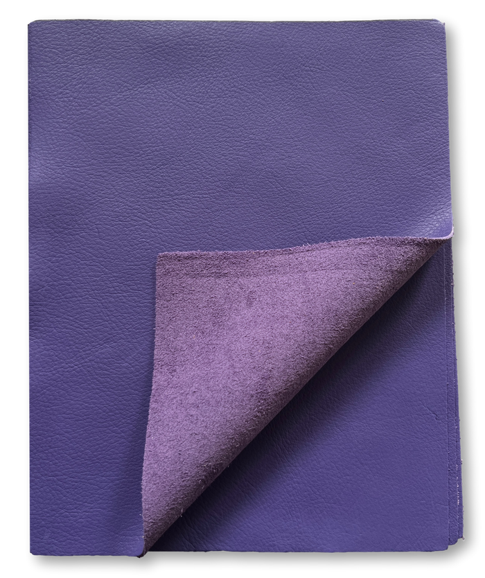 Close-up of Violet Purple Cowhide Sheets, 8.5 × 11 in showing grain, texture, and finish