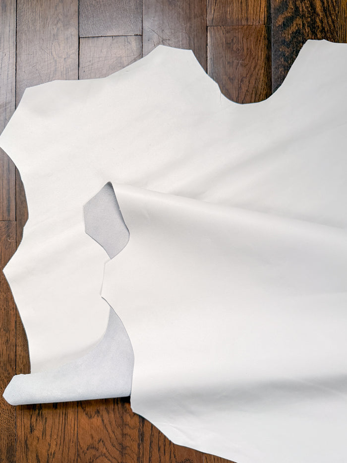 White Italian Nappa Lambskin shown to display leather shape and cutting area