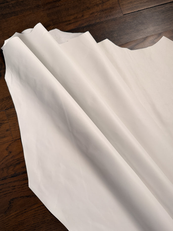 White Italian Nappa Lambskin detail view showing color and natural variation