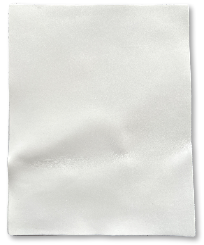 Close-up of White Smooth Cowhide Sheets, 8.5 × 11 in showing grain, texture, and finish