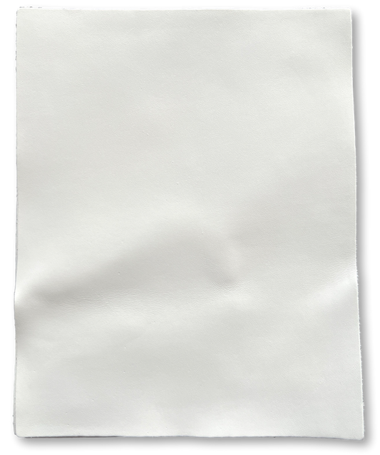 Close-up of White Smooth Cowhide Sheets, 8.5 × 11 in showing grain, texture, and finish