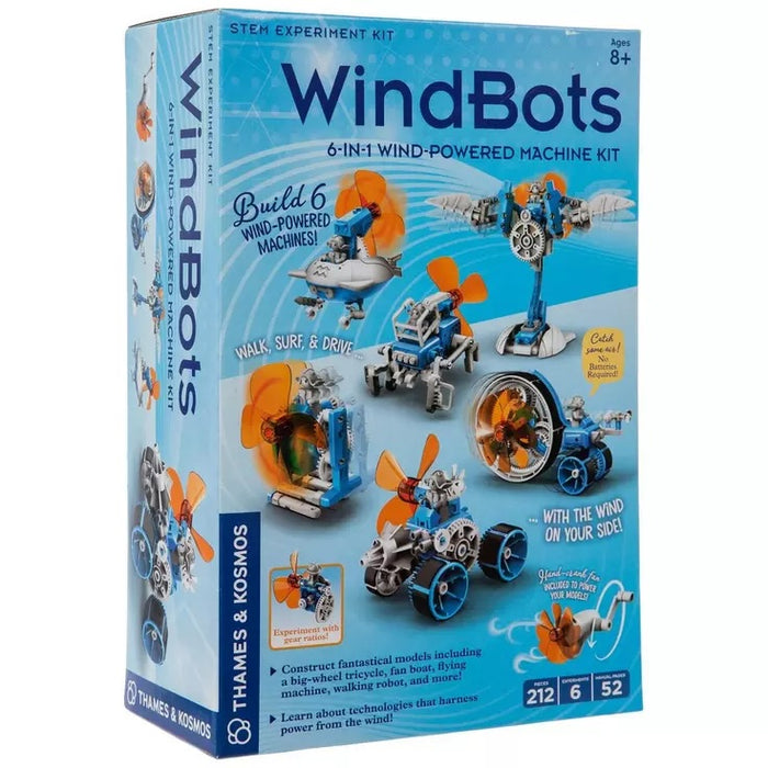 Box of WindBots 6-in-1 wind-powered machine kit on a white background