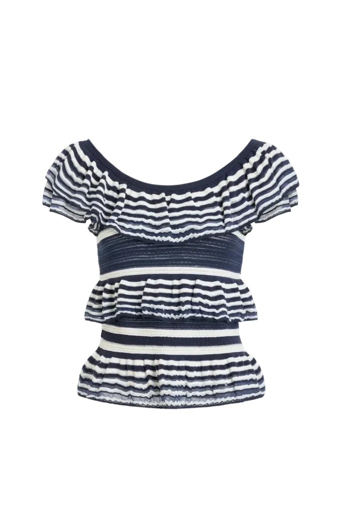 Marie Oliver Winona Top in Lunar navy and white stripe