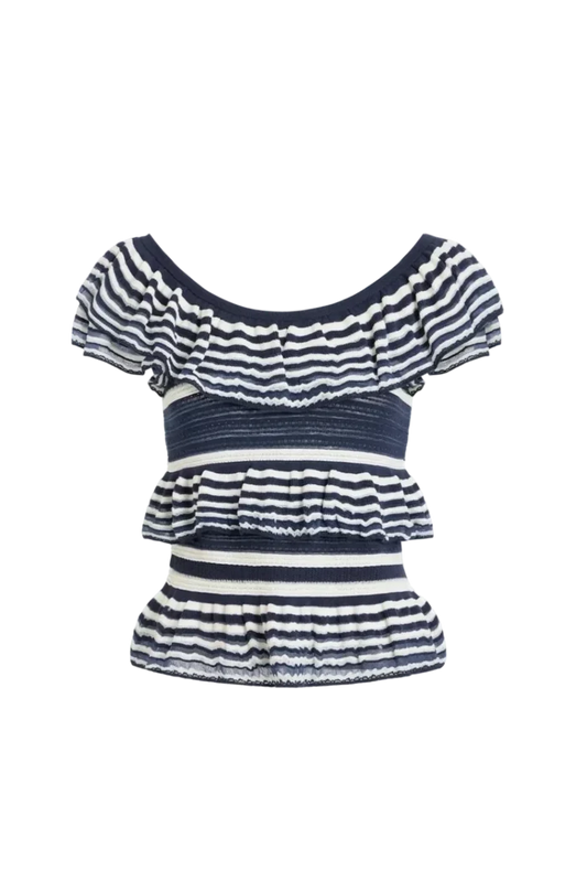 Marie Oliver Winona Top in Lunar navy and white stripe