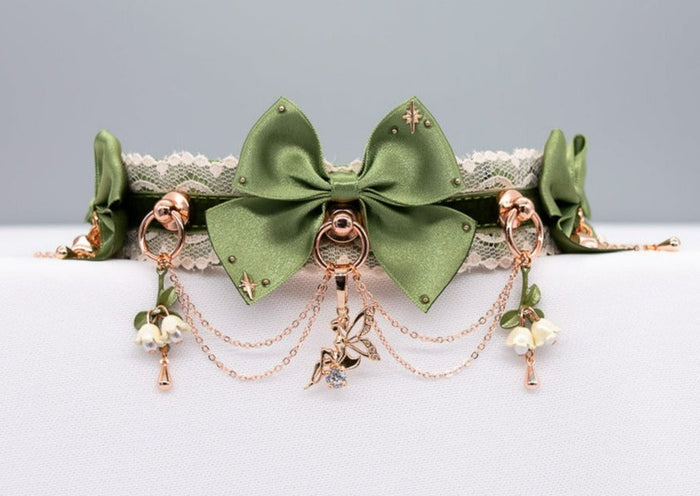 "Woodland Fairy" - Sage Green Velvet and Rose Gold Collar