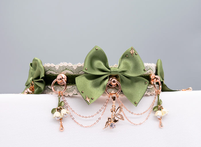 "Woodland Fairy" - Sage Green Velvet and Rose Gold Collar