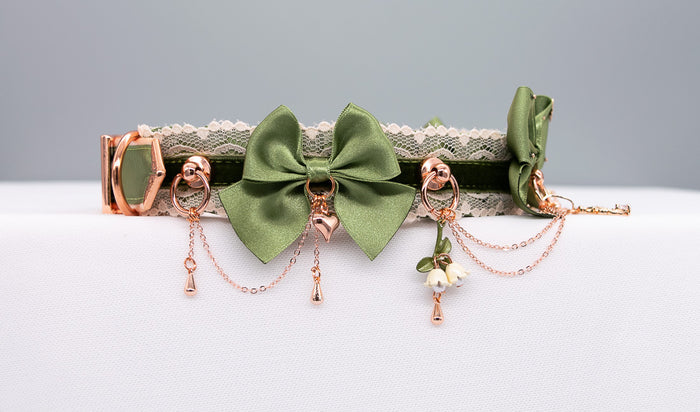 "Woodland Fairy" - Sage Green Velvet and Rose Gold Collar
