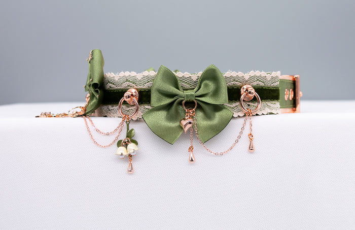 "Woodland Fairy" - Sage Green Velvet and Rose Gold Collar