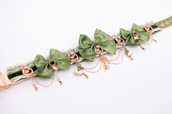 "Woodland Fairy" - Sage Green Velvet and Rose Gold Collar