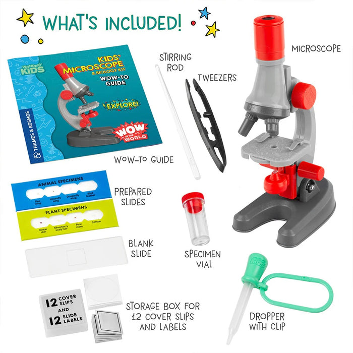 Children's microscope set with components and accessories on a white background