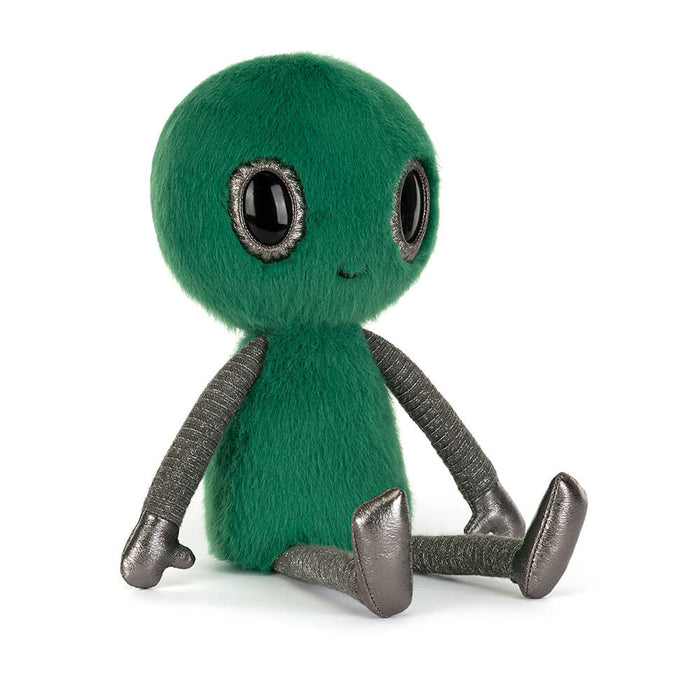 None of the Jellies are quite sure where he came from, but one day Amuseables Boiled Egg Scientist Outfit turned round to discover Zyllan Alien smiling back at her!

Possessing galactic green fuzz and limbs with out-of-this-world flexibility, Zyllan has proven himself a vital addition to the crew.

He doesn’t have the vocal cords to talk, but he’s picked up sign language in no time... and can even convey the odd word telepathically. One thing is clear: he comes in peace!