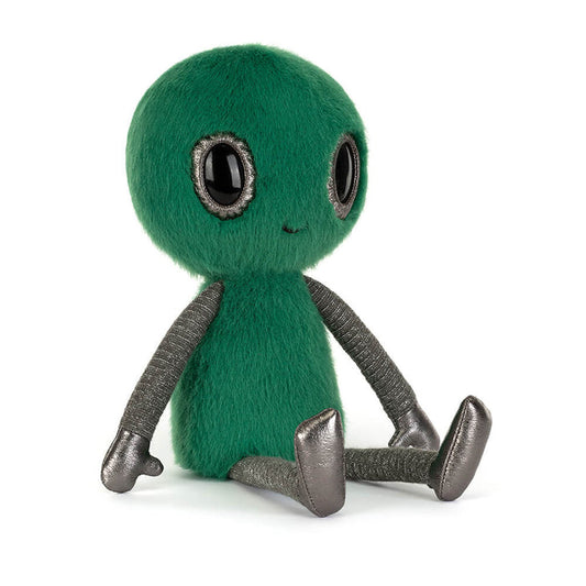 None of the Jellies are quite sure where he came from, but one day Amuseables Boiled Egg Scientist Outfit turned round to discover Zyllan Alien smiling back at her!

Possessing galactic green fuzz and limbs with out-of-this-world flexibility, Zyllan has proven himself a vital addition to the crew.

He doesn’t have the vocal cords to talk, but he’s picked up sign language in no time... and can even convey the odd word telepathically. One thing is clear: he comes in peace!